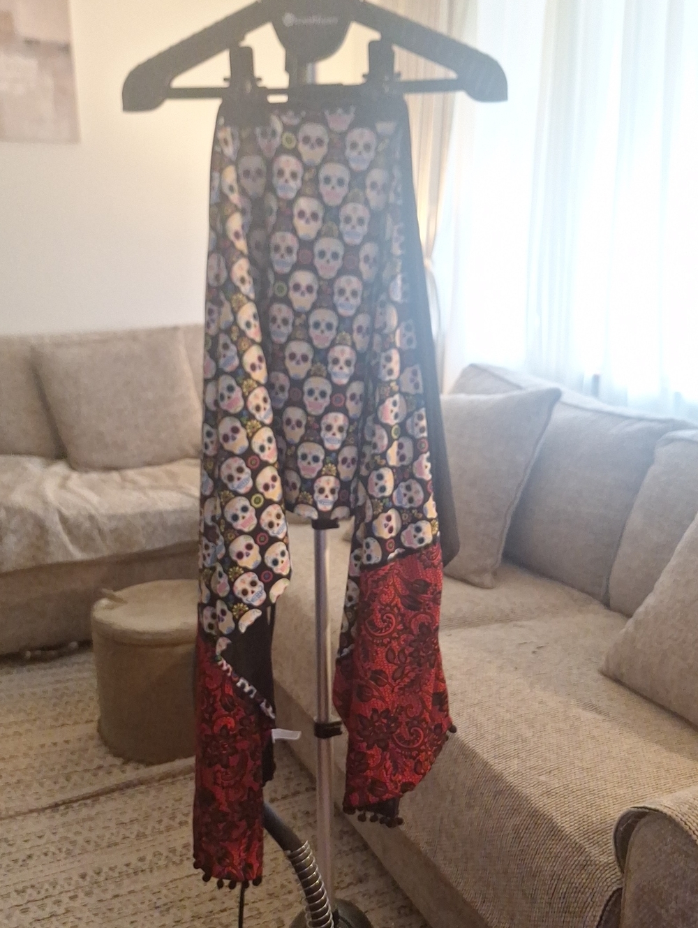 Source Unknown Black and Red Asymmetric Skull-Print Women’s Skirt